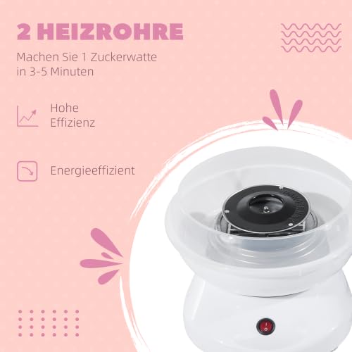 Foto von HOMCOM Zuckerwattemaschine für Zuhause mit Stäbchen 550W Höhe 18 cm Weiß