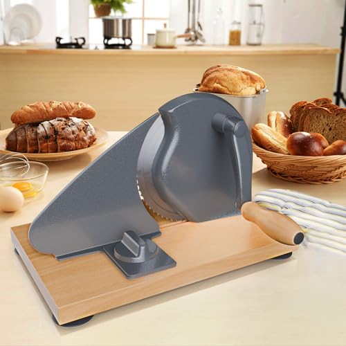 Manual Sourdough Bread Slicer, Adjustable Slice, Hand-Cranked Bread Slicer with Ergonomic Handle, Serrated Edge 316 Stainless Steel Blade, Suction Cup Base(Dark Gray) image 3