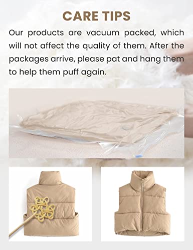 UANEO Cropped Puffer Vest Women Zip Up Stand Collar Sleeveless Padded Crop Puffy Vests