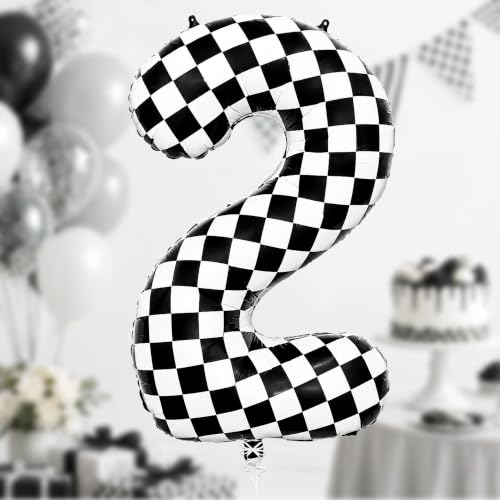 Image of KatchOn Checkered Number 2 Balloon, 2nd Birthday Decorations - 40 Inch