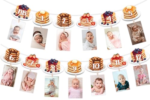 Bannière photo de 1er anniversaire pour brunch de fête de bébé thème crêpes et petit-déjeuner
