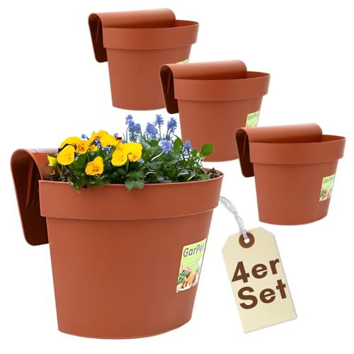 GarPet 4er Set Geländertopf Balkon mit Wasserspeicher Blumentopf Zaun Blumenkasten Geländer Geländerkasten Balkontopf Balkonkasten