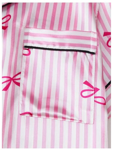 Verdusa Women's 2 Piece Satin Pajamas Short Sleeve Button Down Top and Shorts Set4