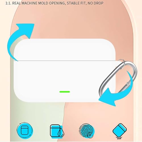 Image of Aniex Silicone Case Cover for realme Buds T500 Pro, Shockproof, Anti-Slip, Dustproof, Scratch Resistant, with Carabiner Hook, Full Body Protection (New White)