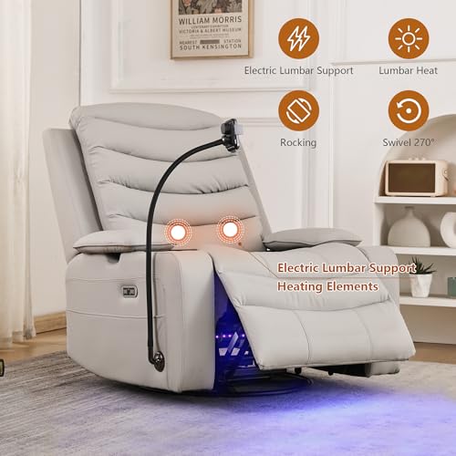 Holaki Rocking Chair Nursery, Oversized Glider Recliner Nursery Chair Swivel Reading Chair with Heated Lumbar Support Smart Cup Holder and Fast-Charging Phone Mount for Breastfeeding(LightGray) - Image 4