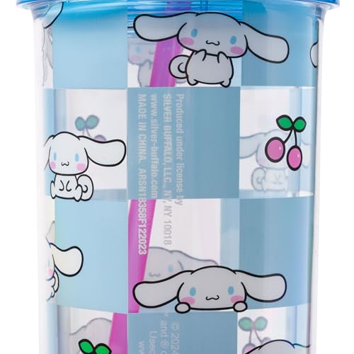Image of Silver Buffalo Sanrio Hello Kitty and Friends Cinnamoroll Cherry Blue Checkered Plastic Cold Cup with Lid and Straw, 20 Ounces | Hello Kitty and Friends, Cinnamoroll, Blue Checkered, Includes Lid and Straw, 0.59 Liters