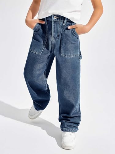 Haloumoning Boys Baggy Jeans Kids Elastic Waist Wide Leg Denim Pants with Pockets 4-14 Years4