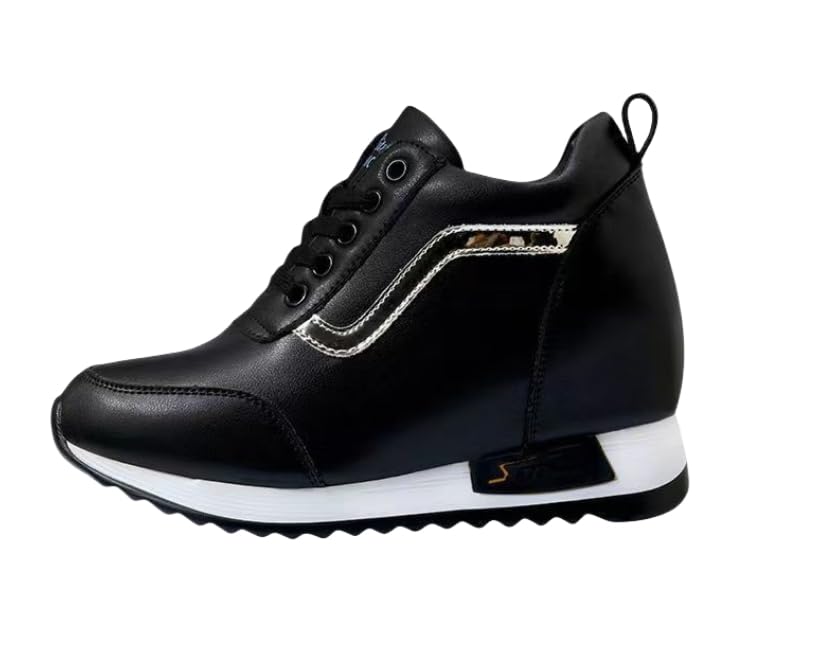 Women's Leather Chunky Sneakers, Comfortable Height Increasing Sports Shoes, Casual Walking Shoes