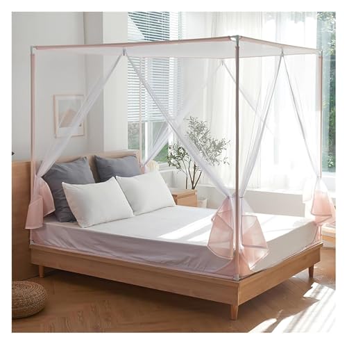 Moustiquaire lit double en U rose contre insectes avec cadre solide