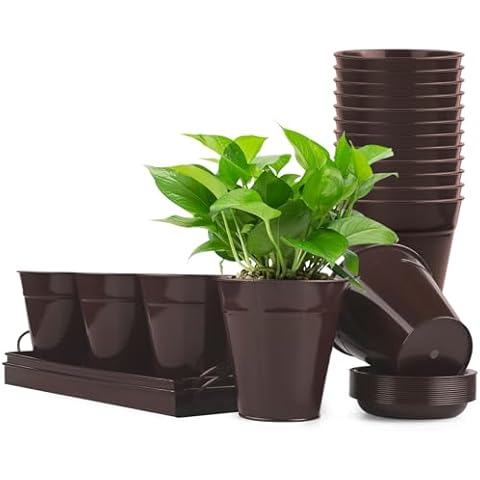 HowRU Herb Planter with Drainage Hole & Saucer, Succulent Pots Set Indoor & Outdoor Use, Window Planter Combination Set for Kitchen Spices, Small Plants, Succulents (16 Sets) (Bronze) Cover