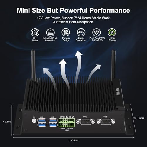 Image of HISTTON Fanless Mini PC Core i7-10810U, 8GB RAM 256GB M.2 SSD, Industrial PC with 2 RS232 /485 COM, Dual HD+DP 4K Triple Display, 2 LAN, 6 USB, GPIO, Wifi, BT 4.2, Mini PC Windows 11 Pro, support Linux