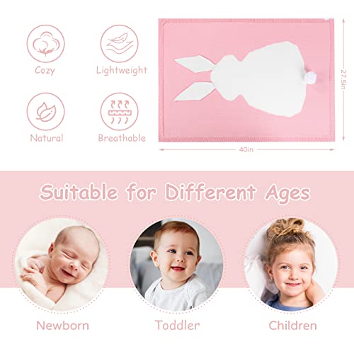 Yoofoss Baby Blankets - 100% Cotton Knit Receiving Blanket 30" X 40", 3D Bunny Blanket For Easter Gift, Breathable Cozy Unisex Swaddle Blanket For Newborns, Infants, Toddler, Boys And Girls, Pink #TOP4