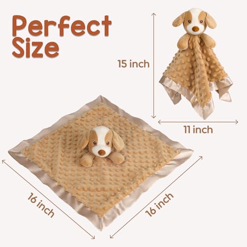 Image of Baby Security Blanket Soft Minky Baby Lovey Dog Plush Blanket for Boys and Girls,Snuggle Toy Lovie Newborn Gift Unisex Lovie Gift for Toddler, Light Brown 16 Inch