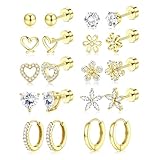 LOLIAS Pendientes Acero Inoxidable Mujer Piercing Oreja Hipoalergenicos Piercing Tragus Helix Cartílago Juego De Aros Con Tachuelas Pequeños Dorados Oro Pendiente Plata