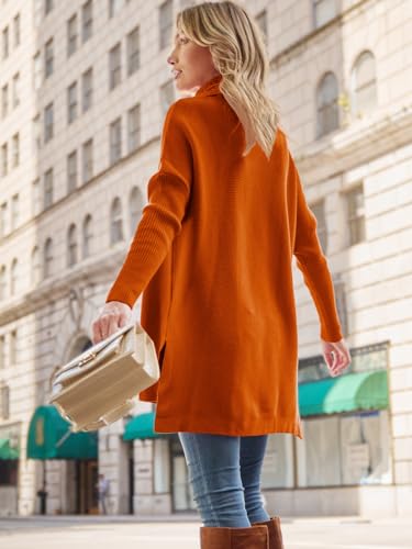 Image of LILLUSORY Women's Turtleneck Oversized Sweaters Long Batwing Sleeve Spilt Hem Tunic Pullover Knit Tops