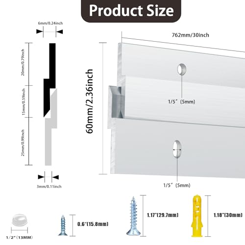 Image of French Cleat Heavy Duty, Aluminum French Cleat, Headboard Wall Mounting Brackets with Screws, Heavy Mirror Mounting Hardware (30 Inch-2 Pairs, Support 200 lbs)