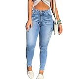 AprPith Skinny Cargo Pants Women High Waisted Jeans Stretch Fashion Casual with Flaps 6 Pockets Light Blue