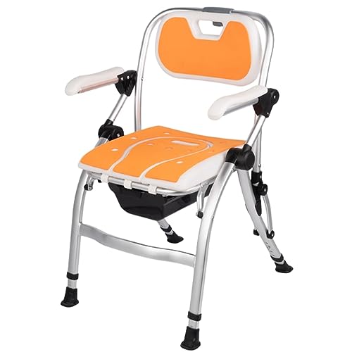 ZHOUWENQION 折りたたみ式大人用モバイル便器チェア 2in1便器トイレチェア キャスター付き 4つの位置調節可能 肘掛けと背もたれ付き 高齢者向け
