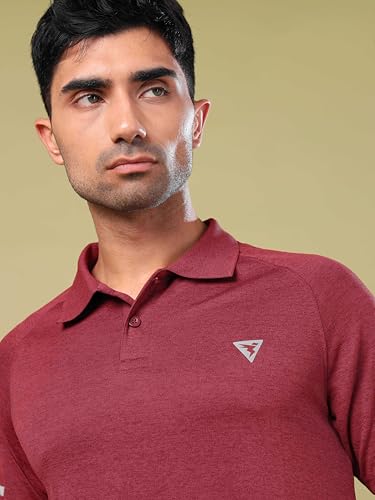 Image of TECHNOSPORT Men's 100% Polyester Slim Fit Self-Design Half Sleeve Polo T-Shirt with Double Cool, SPF50+ Properties for Gym, Workout 7 Regular Use