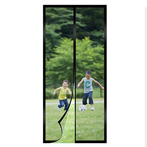 Rncop Fiberglass Magnetic Screen Door Fits Door Size 38" X 82", Heavy Duty Mesh Screen Curtain - Self Sealing, Hands Free, Keeps Bugs Out, Frame Hook & Loop, Kid & Pet Friendly-Black #TOP5