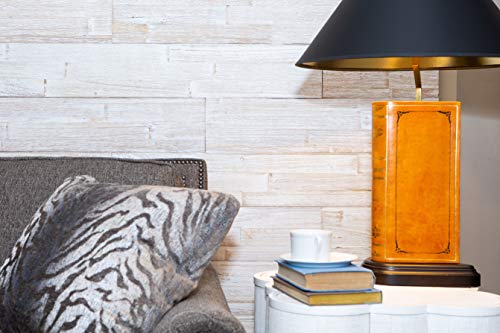 mywoodwall Non-Toxic DIY Wood Wall Paneling Brushed Grain Collection, Timeless Design, 100% FSC Certified Real Wood, Peel/Press Easy Installation, Antique White, 10.1sqf (7 Panels - 35-7/16" x 5-7/8")