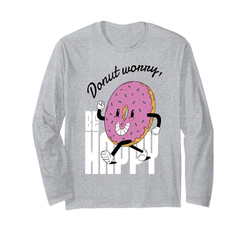 Cómic Kawaii retro vintage de Donut Worry Be Happy, rosa Manga Larga