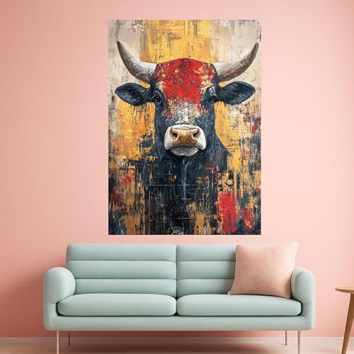Impression sur toile taureau abstrait 80x110 cadre intérieur