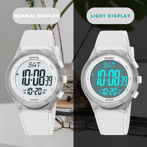 Cakcity Digital Watch For Women Waterproof Stopwatch Sports Watches For Mens And Womens Unisex Outdoor Rubber Strap Multifunction Wristwatch With Luminous Display,White #TOP1