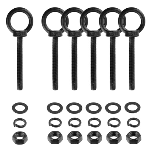 Image of Antrader Lifting Shoulder Eye Bolts,M10 x 80mm,Stainless Steel,Black,6 Set | Machinery Shoulder Lifting Eye Bolt with Lock Nuts,Lock Washers,Flat Washers