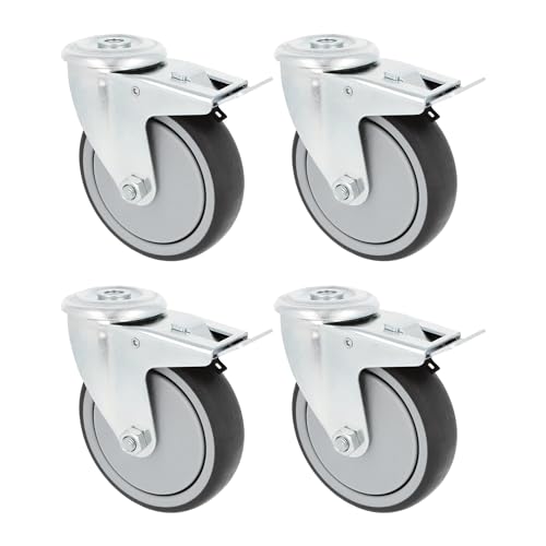 Amig - Pack 4 Ruedas con Freno Para Muebles - Ø 100 mm - Ruedas Giratorias Sin Placa de Montaje - Peso Máximo 110 Kg - Para Mover Muebles Pesados - Rodamientos Rodillos - Núcleo Plástico - Goma Gris