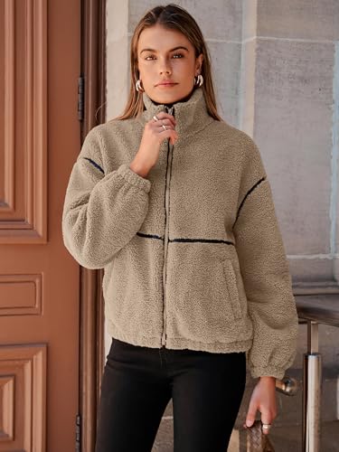 Glamaker Womens Sherpa Fuzzy Fleece Jackets Casual Warm Winter Zip Up Long Sleeve Fluffy Coats 2025 FAll With Pockets2