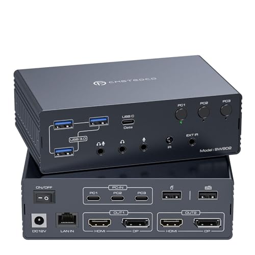 Commutateur KVM 3 PC 2 moniteurs 4K 60Hz pour puces Mac M1 M2 M3 M4 et Windows