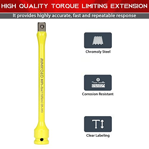 RIMKOLO 1/2" Drive Torque Limiting Extension Bar, 8 Inch Color-Coded CR-MO Torque Sticks 80ft-lbs for Locking Lug Nuts