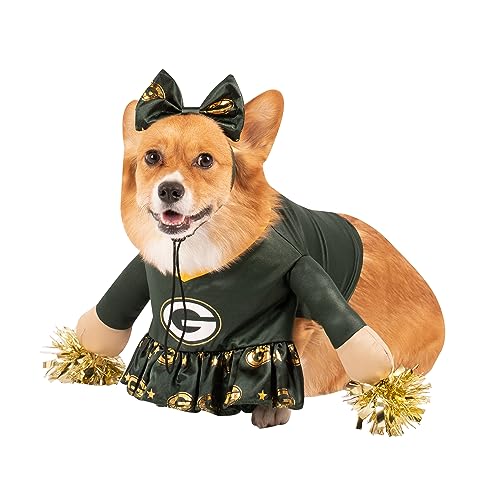 NFL Green Bay Packers Officially Licensed Cheer Dog Costume Includes Dress with Faux Stuffed arms and Tinsel pom-poms and Satin Bow Headband, Size S