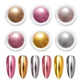 BISHENGYF - 6 vasetti di polvere per unghie, effetto specchio, metallo lucido, pigmenti colorati con glitter per nail art, decorazione unghie.