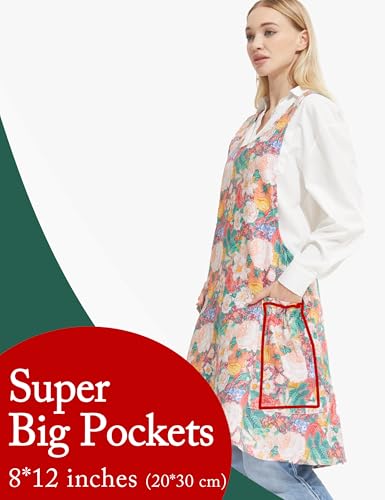 Image of Cozy Adjustable Cross Back Aprons for Women with Pockets Cotton Linen Cooking Kitchen Baking