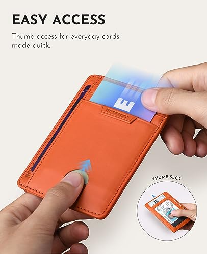 Image of Buffway Slim Wallet for Men Women Minimalist Small Leather Front Pocket Wallets with RFID Blocking and Gifts Box - Bassa Orange