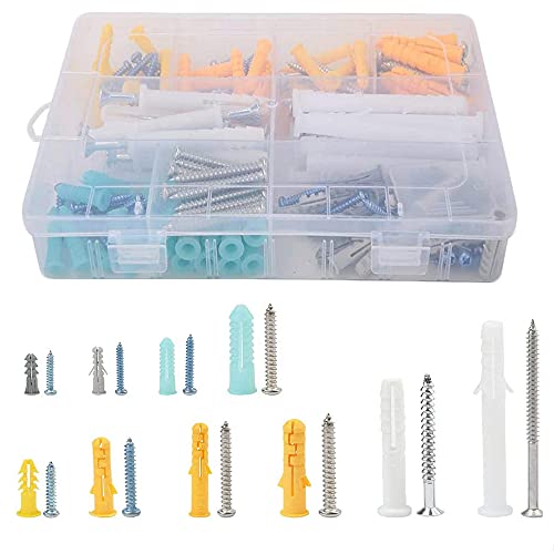 200 Piezas Surtido de Tornillos y Tacos, Tornillo Expansión Anclaje Plástico, Juego Tornillos con Tacos, para Montaje Sobre Pared, Ladrillo Perforado, Yeso y Hormigón Móvil Cover