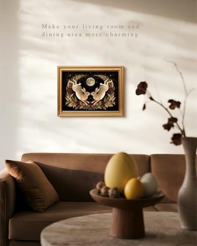 Image of VIYYIEA Vintage Gold Framed Wall Art for Living Room, Easter Canvas Prints Home Decor, Spring Painting Picture, Bedroom Wall Decor Gifts for Friends or Family -【Moonward Hares】-(16L x 12W)