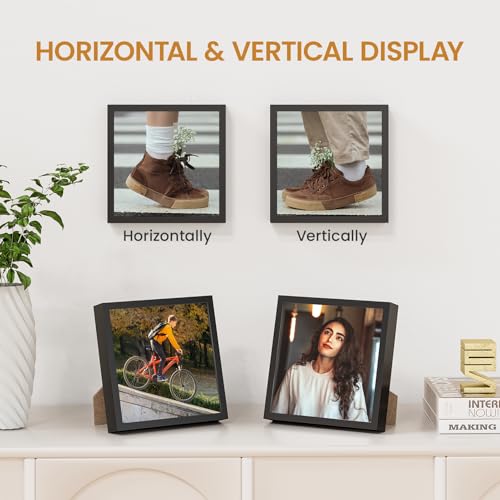 Image of 6x6 Aluminum Metal Picture Frame,Tempered Glass Black Photo Frame 6x6 for Family Photo,Posters,Art,Document to Wall Mount Horizontally or Vertically