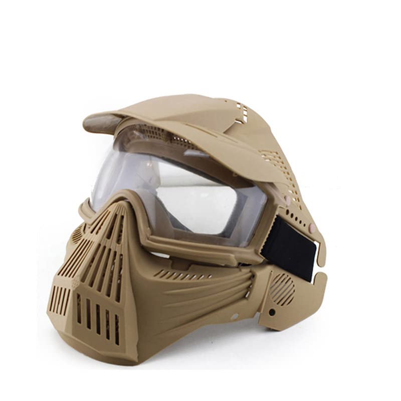 Outdoor Paintball Shooting Face Protection Gear Tactical Full Face PC Mask - Tan & Transparent Len