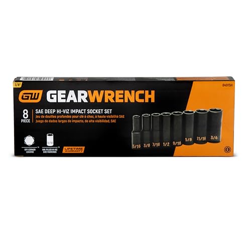 Image of GEARWRENCH 8 Piece 3 /8 inch Drive 6 Point SAE Hi-Viz Deep Impact Socket Set | 84915H