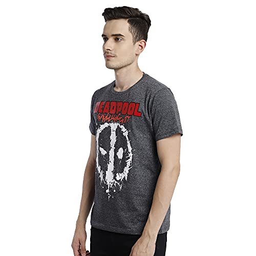 Image of Free Authority Deadpool Printed Regular Fit Grey Cotton Men's T-Shirt