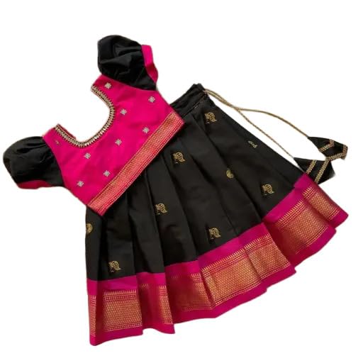 Girls Traditional Lehenga Choli Set, Royal Blue and Turquoise, Brocade Pattern with Embellishments