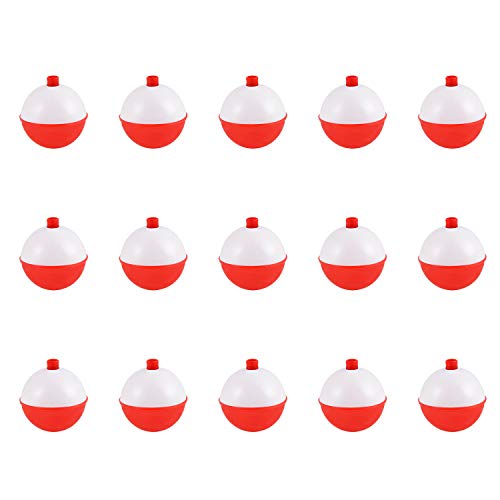 Coopay 15Pcs-50Pcs Fishing Bobbers Floats Set Snap on Float Red/White Push Button Round Buoy Fishing Tackle Accessories Size: 0.5/1/1.25/1.5/2 Inch (1.5inch-15pcs)