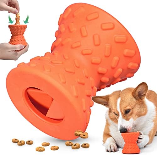 Interactive Treat Dispensing Puppy Toys - Dog Bones for Aggressive Chewers Super Dog Toys Tough Chew for Dogs Toy Bone, Natural Rubber Leaked Dumbbells