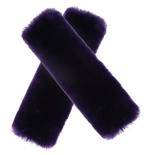 Image of OGLAND 2 Pack Sheepskin Car Seat Belt Cover Pads | Wool Seatbelt Cushions