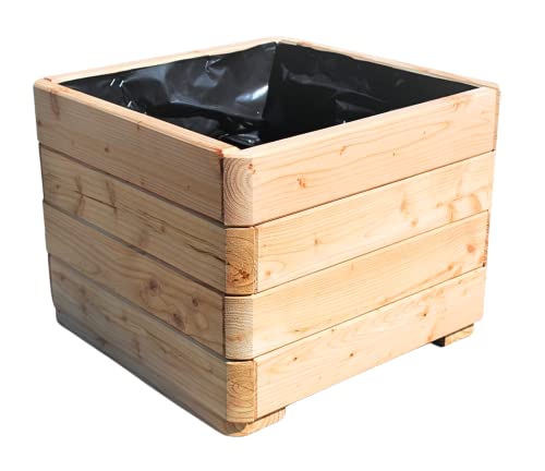 Gartenwelt Riegelsberger Massiver Pflanzkasten Mammut 50x50x39 cm aus Lärchenholz Natur Blumenkasten Blumentopf Pflanzkübel Kräutertopf Balkonkasten fertig montiert