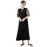 [Minax] ロングワンピース レディース 春夏 半袖 クルーネック パフスリーブ 体型カバー ストレッチ素材 着痩せ 通勤 お出かけ 3420 (ブラウン,L)
