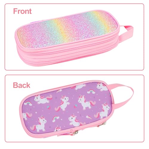 Image of Bagseri Pencil Case for Girls - Expandable Cute Pencil Pouch for Kids Special Pencil Box Large Capacity Pencil Bag Organizer for School (Glitter Purple Unicorn)